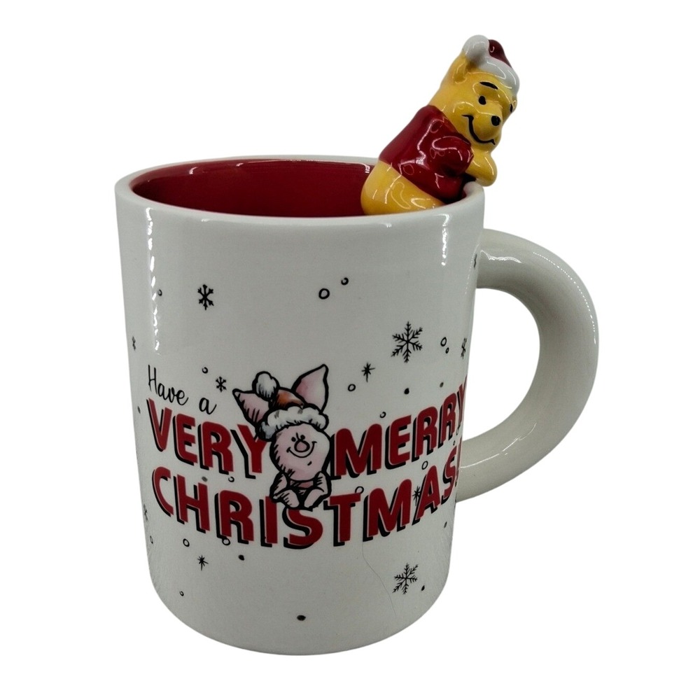 Disney Winnie the Pooh Christmas Mug 3D Pooh Bear Figurine Piglet Holiday 16 oz.
